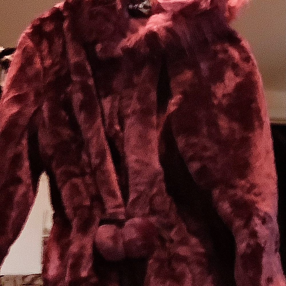 Red faux fur knee length with hood size medium